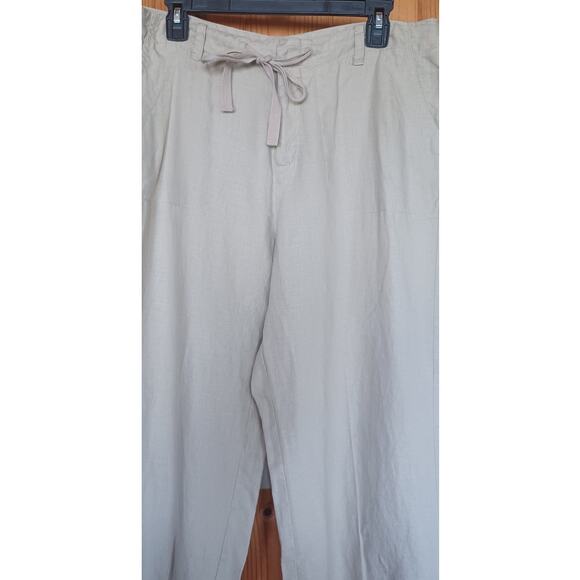 St. John's Bay 100% Linen Beige Pants Drawstring Waist Large Pockets Women's 14 - Picture 6 of 8